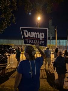 Anti-Trump protesters outside of Fort McHenry in Baltimore on Wednesday night. Photo by Hannah Gaskill