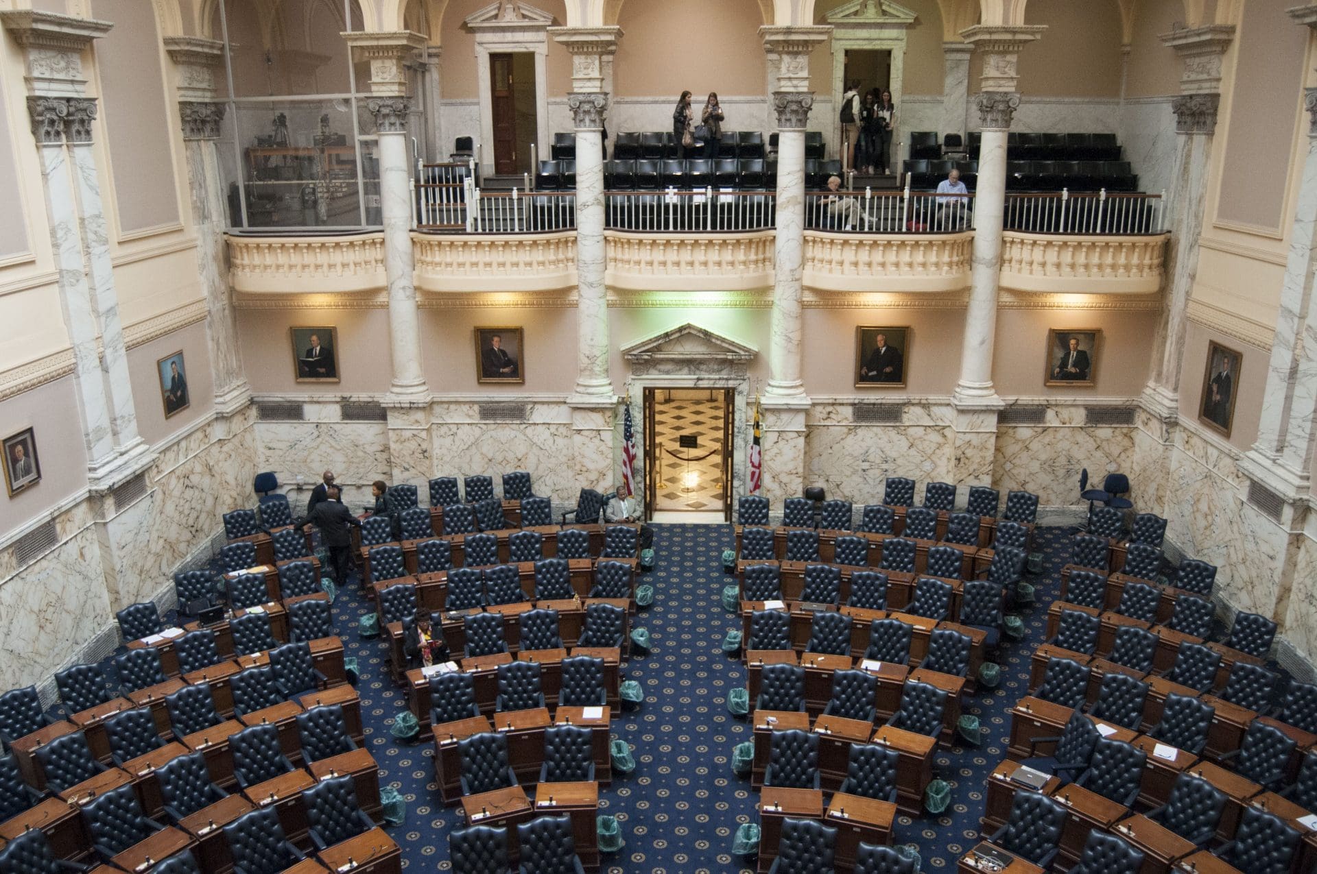 The House of Delegates chamber has been empty since March 19. Social distancing is not possible there. Photo by Rebecca Lessner, MarylandReporter.com