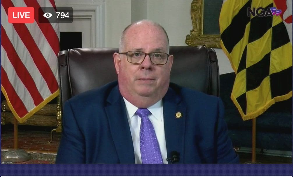 Gov. Larry Hogan spoke at a virtual meeting of the National Governors Association on Wednesday. It was his last time addressing the group as its chair (NGA Screenshot)