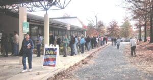 Long lines for early voting in Columbia Oct. 27, 2012. MarylandReporter.com photo