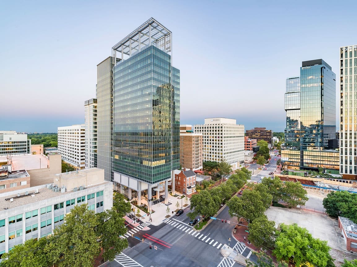 USA Maryland MD Bethesda skyline at evening with new construction